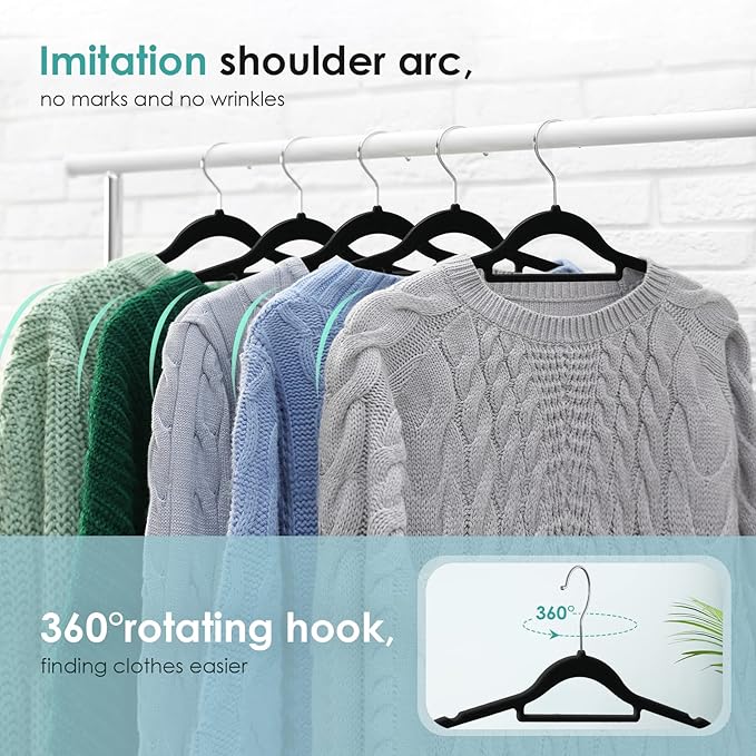 Velvet Hangers Non Slip Felt Hangers, 30 Pack Black Velvet Clothes Hangers Space Saving Slim with 360 Degree Swivel Hook for Suits Coats, Jackets, Pants, and Dress Clothes