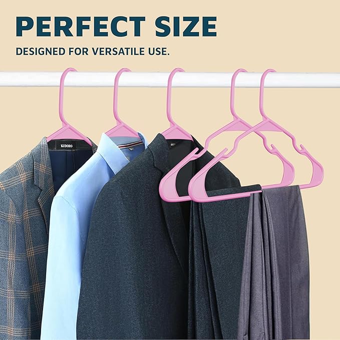 Lifemaster Plastic Clothes Hangers – Heavy Duty Hanger Set, for Organizing Clothes, Dresses, and Coat, Holds Up to 5 lbs, Space-Saving Hangers with Non-Slip Shoulder Grooves, Pack of 10, Pink