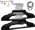 Plastic Hangers 50 Pack, Heart-Shaped Clothes Hanger Ultra Thin Space Saving - Black Slim Hangers with 360 Degree Swivel Hook & Travel Clothesline - Adult Coat Hangers for Dress, Shirts, Coats