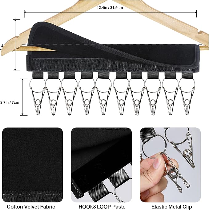 Hat Rack for Baseball Caps Hat Organizer Holder for Hanger & Room Closet Display, 2Pack 10 Hat Storage Clips for Hang Ball Caps Beanie, for Men Gift, Not Including Hangers & Hats (2PC Black)