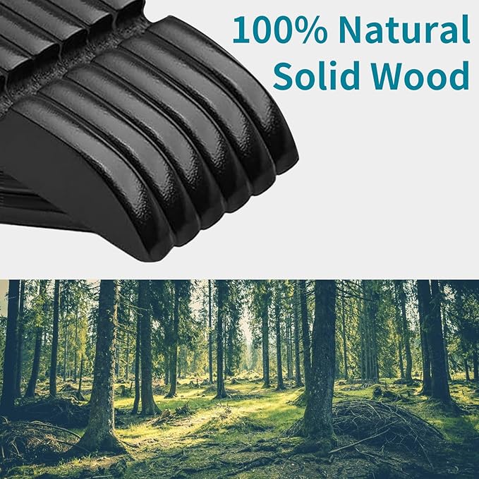 20 Pack Wooden Coat Hangers, 360° Swivel Hook, Suit Hangers with Anti-Slip Notches, Clothes Hangers for Jackets, Shirts, Dress, Black UAWY0520B