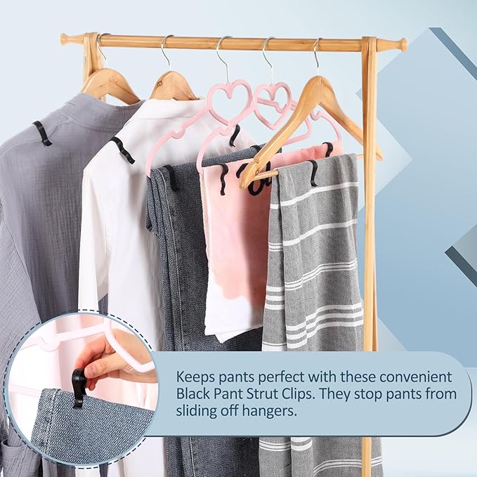 Honeydak 100 Pcs Pant Clips Black Plastic Hanger Clips for Pants, Clothes Pin Fabric Garment Shirt Folding Scarf Hanger Trousers Secured Strut Dress Pack