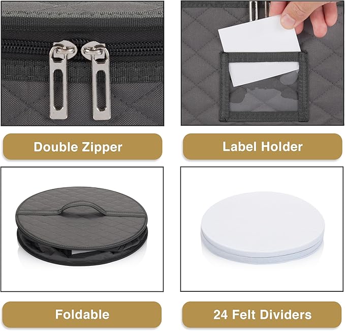 2 Pack China Storage Container for Big Dinner Plate - 14" W x 7" H - Includes 24 Felt Dividers. Stackable with Padded Interior - Great for Big Plates and Charger Plates