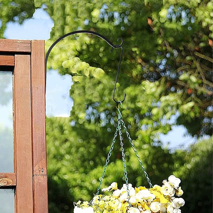 YourGift 6 Pack 10 Inch Extra Long Heavy Duty S Hooks for Hanging Plant, Closet, Flower, Basket, Garden, Patio, Bird Feeder (Black)