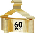 Metal Wire Clothes Hangers Bulk 60 Pack with Notches for Standard Size Coats, Shirts, Suits, Camisole, Dresses, Sturdy, Heavy-Duty, Space-Saving, Gold