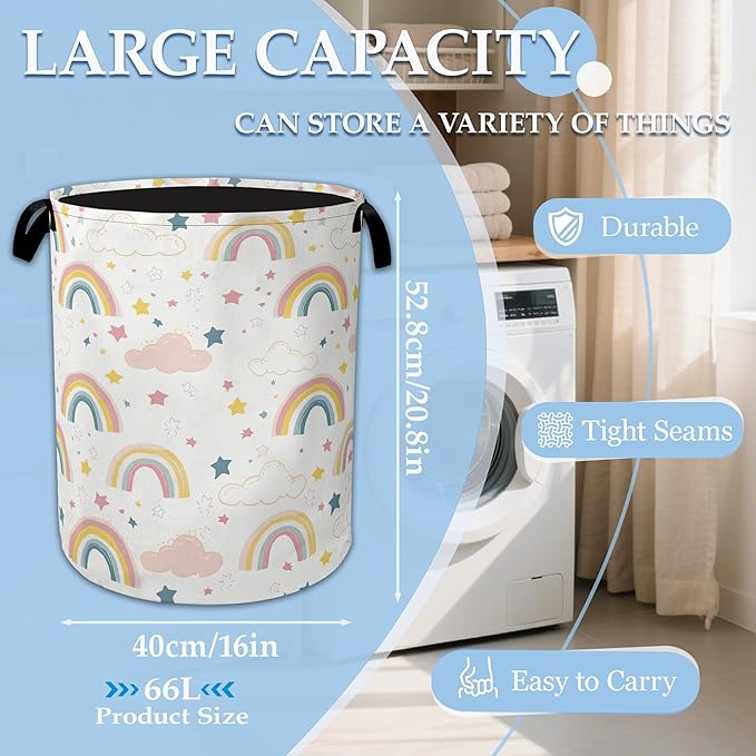 Rainbow Star Cloud Laundry Basket Collapsible Laundry Hamper, Oxford Cloth Storage Bin for Room/Bathroom/Bedroom/Dormitories 16" X 20.8"