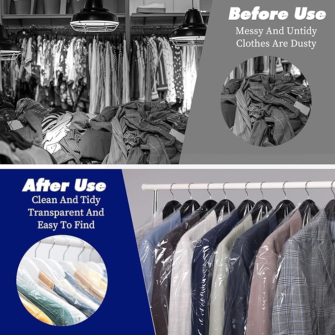 120 Pack Dry Cleaning Bag 60x90cm Plastic Clear Garment Bags for Hanging Clothes, Dry Cleaner Bags Clothing Covers Dust-Proof Clothing Protector Covers for Suits Coats Clothes Hanging and Storage
