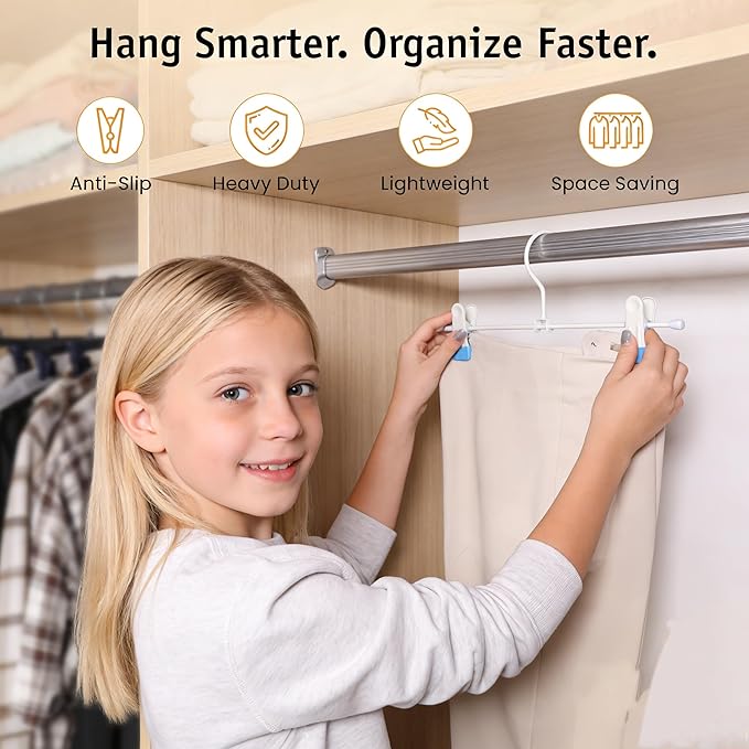 Metal Wire Clips Pants Baby Children Bottom Trouser Clothes Hangers, 20 Pack Baby Toddler Infant Newborn Kids Heavy Duty with Adjustable Clips, 11.8" Space Saving for Legging Garment Jeans (Blue)