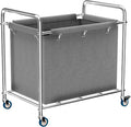 Commercial Laundry Cart with Wheels, 440 lbs Heavy Duty Industrial Laundry Cart with Sturdy Frame and Oxford Bag for Home Hotel Hospital, Rolling Laundry Cart for Home & Hotel, 400L(Grey)