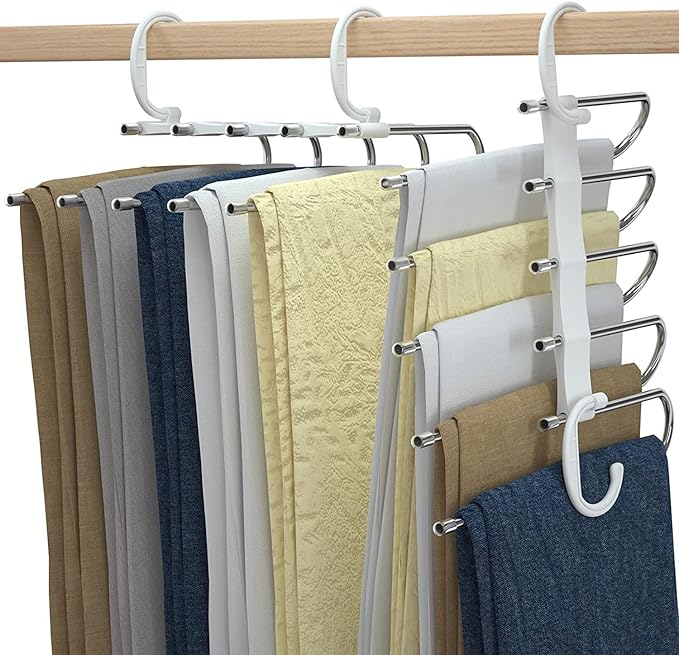 5 in 1 ABS Foldable Hangers (Pack of 1) - Multi-Purpose Clothes Hanger - Stainless Steel & ABS Plastic - Powder Coated - Multicolour - Space Saving, Foldable, Multi-Layer