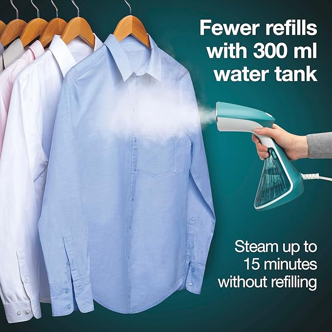 Proctor Silex Dual Mode Handheld Garment Steamer for Clothes, Ready in 25 Seconds for 15 Minutes of Continuous Use, Portable and Lightweight, Vacation Essentials, 1200 Watts, 300 ml Water Tank, Blue