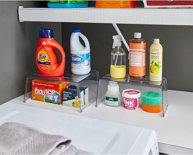 iDesign Recycled Plastic Narrow Laundry Room Organization Detergent Riser – 13.5” x 10” x 6”, Clear Bin