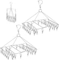 [2 Pack] Folding Clothes Drying Hanger with 72 Clips Totally, Stainless Steel Space Saver Washline Dryer Rack with Peg for Sock, Underwear, Baby Clothes and Delicate Washes