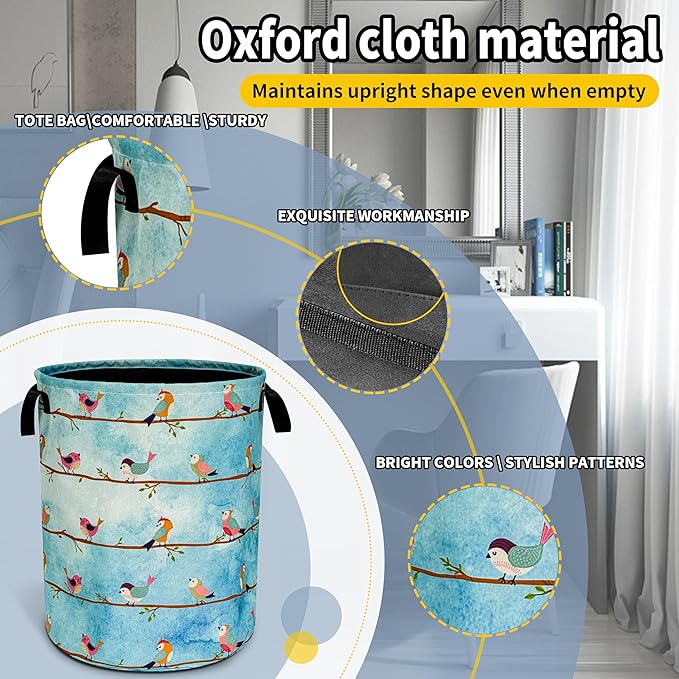 Cute Bird Laundry Basket Color Animal Foldable Oxford Cloth Funny Tote Bag Laundry Hamper Clothes Storage Bucket Toy Organizer For Bathroom/Laundry Storage/Bedroom 18.9x16.5 Inch