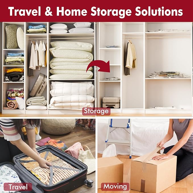 MEIQIHOME Vacuum Storage Bags, Space Saver Sealer Bags,Vacuum seal bags for clothing, Pillows, Comforters, Blankets, Bedding,36 Pack cordless travel vacuum bag set