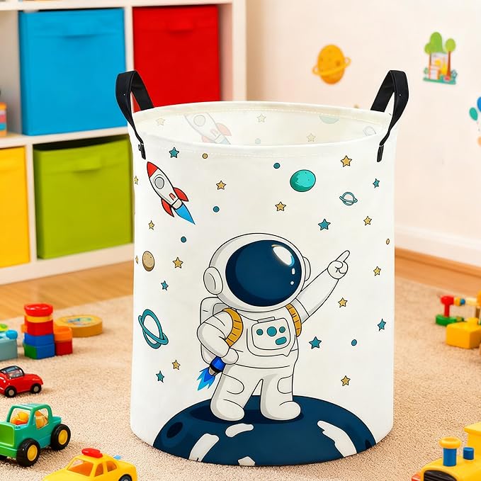 ESSME Kids Laundry Basket,Space Hamper Collapsible Canvas Waterproof Storage Bin foBoys, Cute Hamper,Gift Baskets(Astronaut)