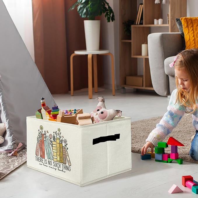 Book Lovers Gifts Storage Bins & Boxes with Handles, Bookish Gifts Foldable Basket for Organizing, Reader Gift Collapsible Storage Basket for Kids Bedroom Room Bathroom Clothes Toys Books