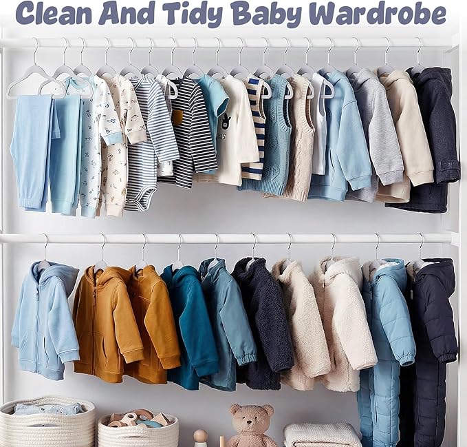 HOUSE DAY 11.4 Inch Baby Hangers 30 Pack - Plastic Kids Hangers Space Saving Thin Profile, Children Closet Organizers with Rotatable Hook of 360°, Heavy Duty for Toddler Clothes Nursery - Gray