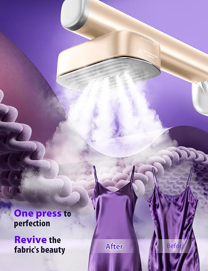 Steamer for Clothes Portable Handheld Garment Steamer,15s Fast Heat-up,180ml Tank,Steamer Ironing Gloves,35 Minutes of Continuous Ironing for Travel and Home(Champagne Gold)