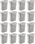 Sterilite Plastic Wicker Style Weave Laundry Hamper, Portable Slim Clothes Storage Basket Bin with Lid and Handles, Cement Gray, 16-Pack