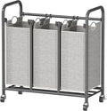 HOMEIJU 3-Bag Laundry Sorter, Laundry Hamper Cart with Heavy Duty Rolling Lockable Wheels and Removable Bags, Laundry Organizer Basket Clothes Separator Hamper, Grey