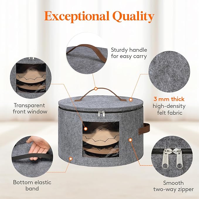 Lifewit Round Cowboy Hat Box for 7 Caps, Large Felt Hat Organizer Bag for Men&Women Storage, Baseball Cap Container with Lid for Travel, Foldable 16.5" Dx10.6 H Carrier, 37L Each, Gray 2 Pack