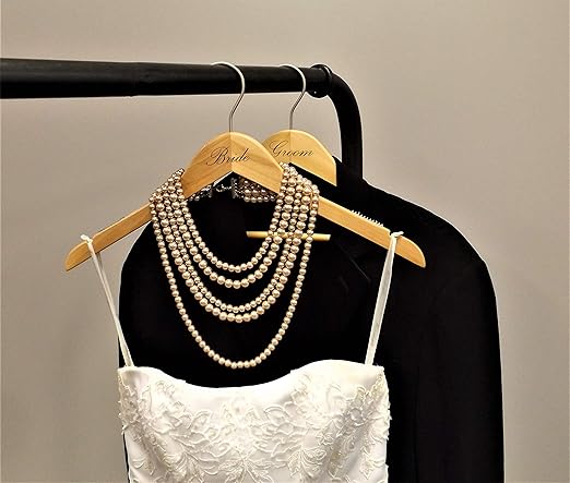 NAHANCO G20017WB Bridal Hanger, Natural Wood Suit Hanger with Black Imprint (Groom), 17” (1 Piece)