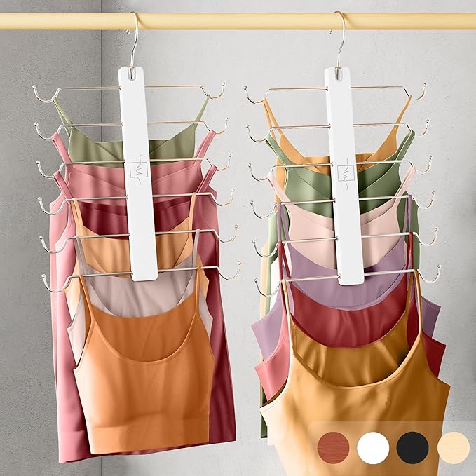 MORALVE European Beechwood Tank Top Hangers with 360° Swivel Hook - 2 Pack Space Saving Sports Bra and Cami Hanger for Closet - Hanging Tank Top and Bra Organizer for Space Saving Closet Organization