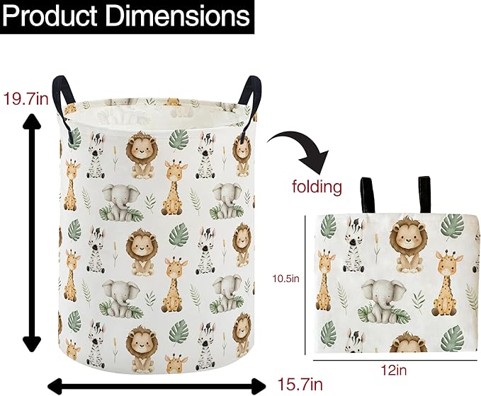 ESSME Kids Laundry Basket,Aniaml Hamper Collapsible Canvas Waterproof Storage Bin for Boys, Cute Hamper,Gift Baskets(Cute animal)