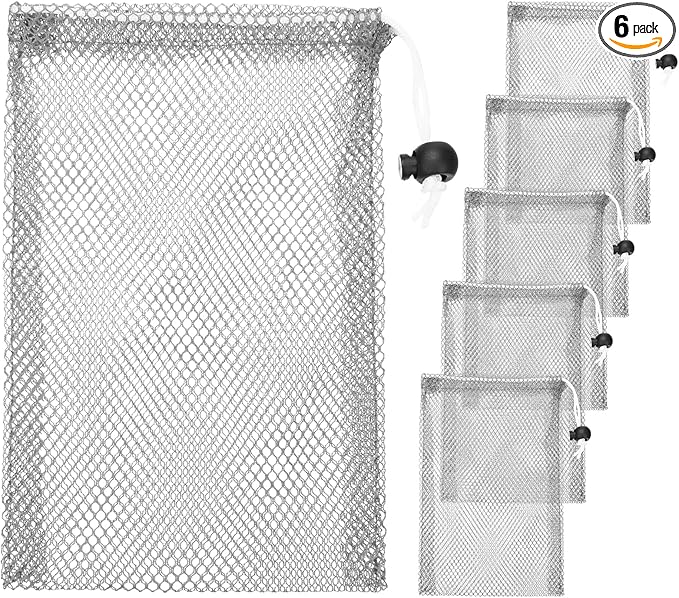 6 x 8 in Small Mesh Laundry Bags with Drawstring [6PCS] - Durable Mesh Bags with Cord Lock for Laundry & Soap &Small Balls - [Gray]