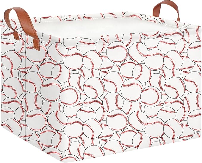 CLOCOR Rectangular Storage Basket Empty,Gift Basket,Waterproof Storage Bin with Handles,Room Decor(Stacked Baseball)