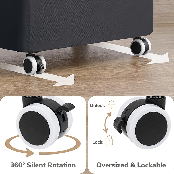 Goodpick Slim Laundry Basket with Wheels and Lid, 75L Rolling Laundry Hamper for Dorm Home Decor, Large Clothes Hamper with Bamboo Frame Removable Bag, Black, 17" x 9.8" x 29.5"