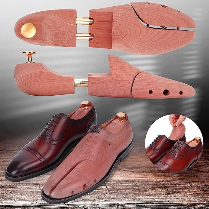 1 Pairs Twin Tube USA Grown Red Cedar Wood Adjustable Width Shoe Shaper For Men Women Shoe Tree, Crease Protector
