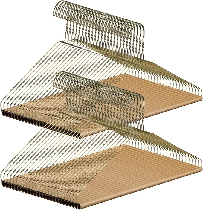 50 Pcs Dry Cleaner Hangers with Tubes - 16" Wire Hangers Bulk for Pants Caped Suit & Strut Home or Dry Cleaners (Brown)