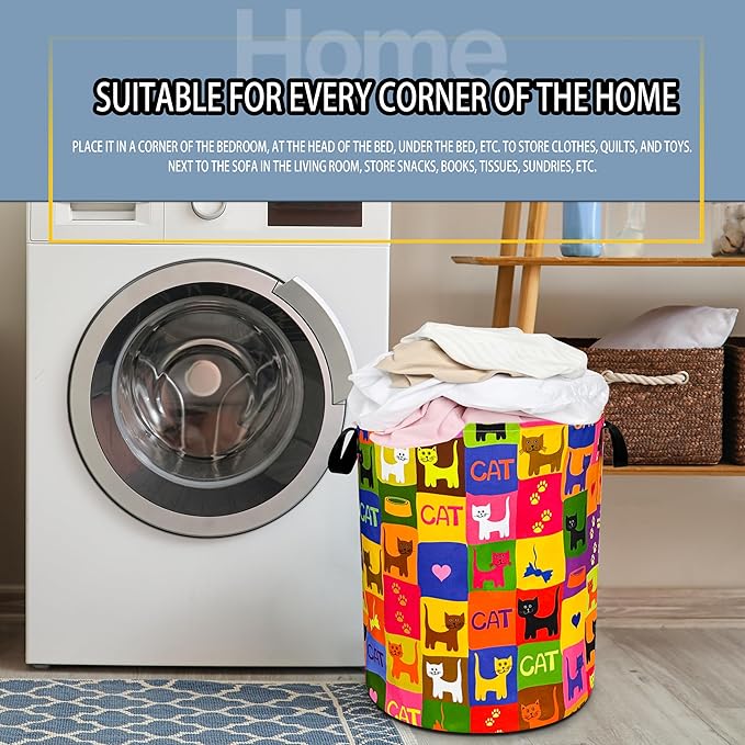 Cute Cat Laundry Basket Funny Pet Foldable Oxford Cloth Funny Tote Bag Laundry Hamper Clothes Storage Bucket Toy Organizer For Bathroom/Laundry Storage/Bedroom 18.9x16.5 Inch