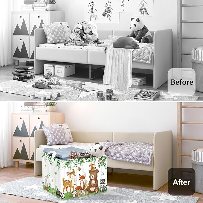 Jungle Animals Laundry Hamper Large Storage Basket Cartoon Wild Zoo Collapsible Parents Organizer Kids Toy Clothes Bins for Bedroom, Bathroom, Bear, 36L
