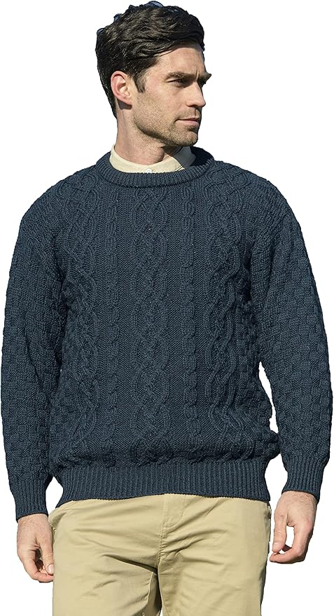 Aran Crafts Basket Stitch Crew Neck Sweater (100% Wool)