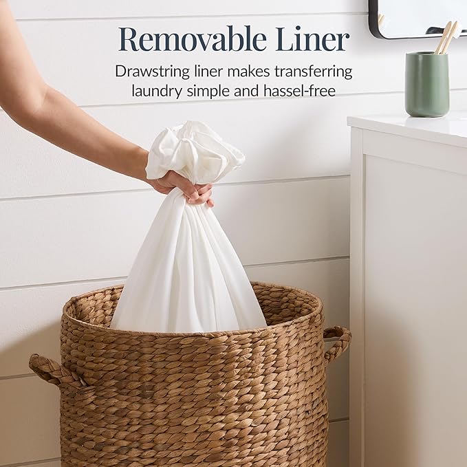 Best Choice Products Round Laundry Hamper w/Lid, Handwoven Laundry Basket, Built-in Handles & Removable Liner for Clothes, Towels, Blanket & Storage Organization - Chestnut