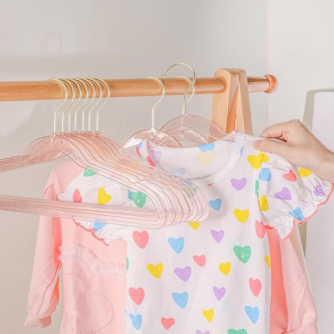 Baby Glitter Hanger 20 Pack,13.97" Kids Toddler Hangers for Closet, Pink Sparkling Plastic Baby Clothes Non-Slip Space Saving Hangers for Dress Up,Large Girl's Pink Hanger
