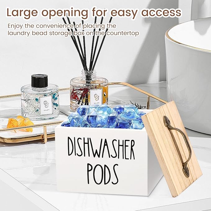 Dishwasher Pod Container with Lid, Laundry Detergent Pods Storage Container, Dryer Sheet Holder, Dishwasher Pod Storage Container, Detergent Pods Container for Laundry Room (White)