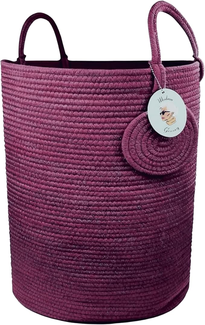 Modern Granny Large Cotton Rope Laundry Hamper 15x20 Inch Dual Secure Woven Handle for Living Room Closet Clothes Blanket Organization