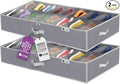 HOLDN' STORAGE Under Bed Shoe Organizer - Set of 2, Tear-Resistant 600D Material, Grey, Transparent Cover, Holds Up to 32 Pairs of Shoes