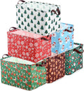 Vesici 6 Pack Christmas Basket for Gifts Empty Christmas Storage Bins with Handle Santa Snowman Foldable Storage Box Canvas Laundry Basket for Xmas Office Home Bedroom Clothes