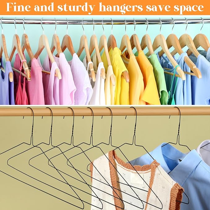 200 Pcs Wire Hangers Bulk 17.7" Dry Cleaner Hangers, Suit Holders for Home Caped Clothing (Black)