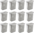 Sterilite Plastic Wicker Style Weave Laundry Hamper, Portable Slim Clothes Storage Basket Bin with Lid and Handles, Cement Gray, 12-Pack