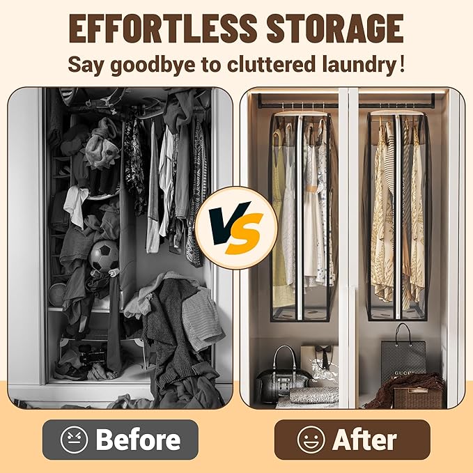 Garment Bags for Hanging Clothes 60” Long, Ultra Clear Suit Bags for Closet Storage, Moving Organization, Travel Covers with 10" Gussets for Coat, Dress, Shirt and Sweater - 2 PCS