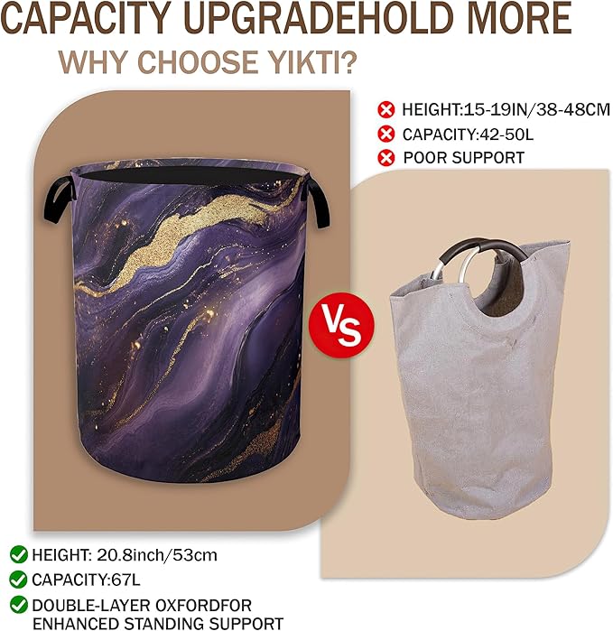 Purple Gold Marble Laundry Hamper,Modern Abstract Collapsible Laundry Baskets,Waterproof Oxford Cloth Laundry Room Organization for Bedroom,Bathroom,Nursery,16x20 Inch