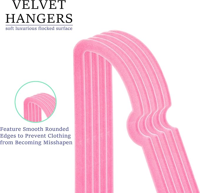 Velvet Hangers 20 Pack, 16" Non Slip Adult Hangers, Slim Clothes Hanger with 360 Degree Swivel Hook - Durable & Cute for Coats, Shirts, Dress (Pink)