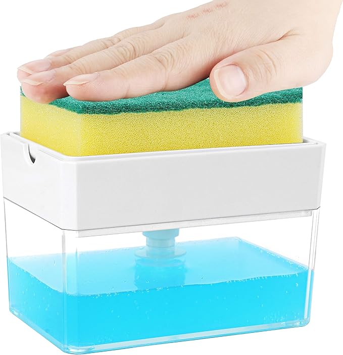 Premium Quality Soap Dispenser with Added Features for Kitchen - Sponge Holder Sink Dish Washing Soap Dispenser White