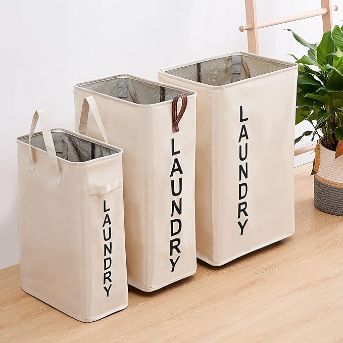 70L Large Rolling Laundry Hamper - Tall Narrow Basket With Wheels, Slim Clothes Bin, 27.5" Beige
